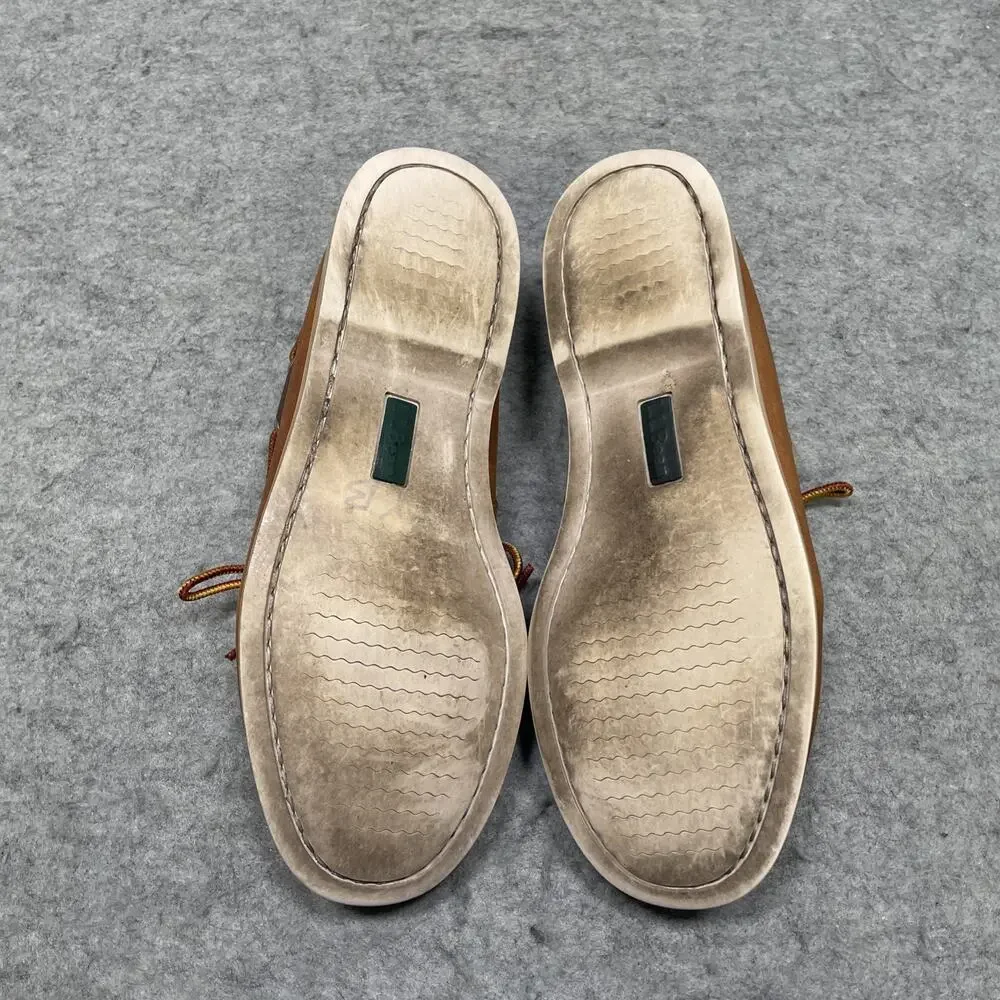 LL Bean Mens 8 D Brown Leather Boat Shoes Moc Toe Lace Up Casual